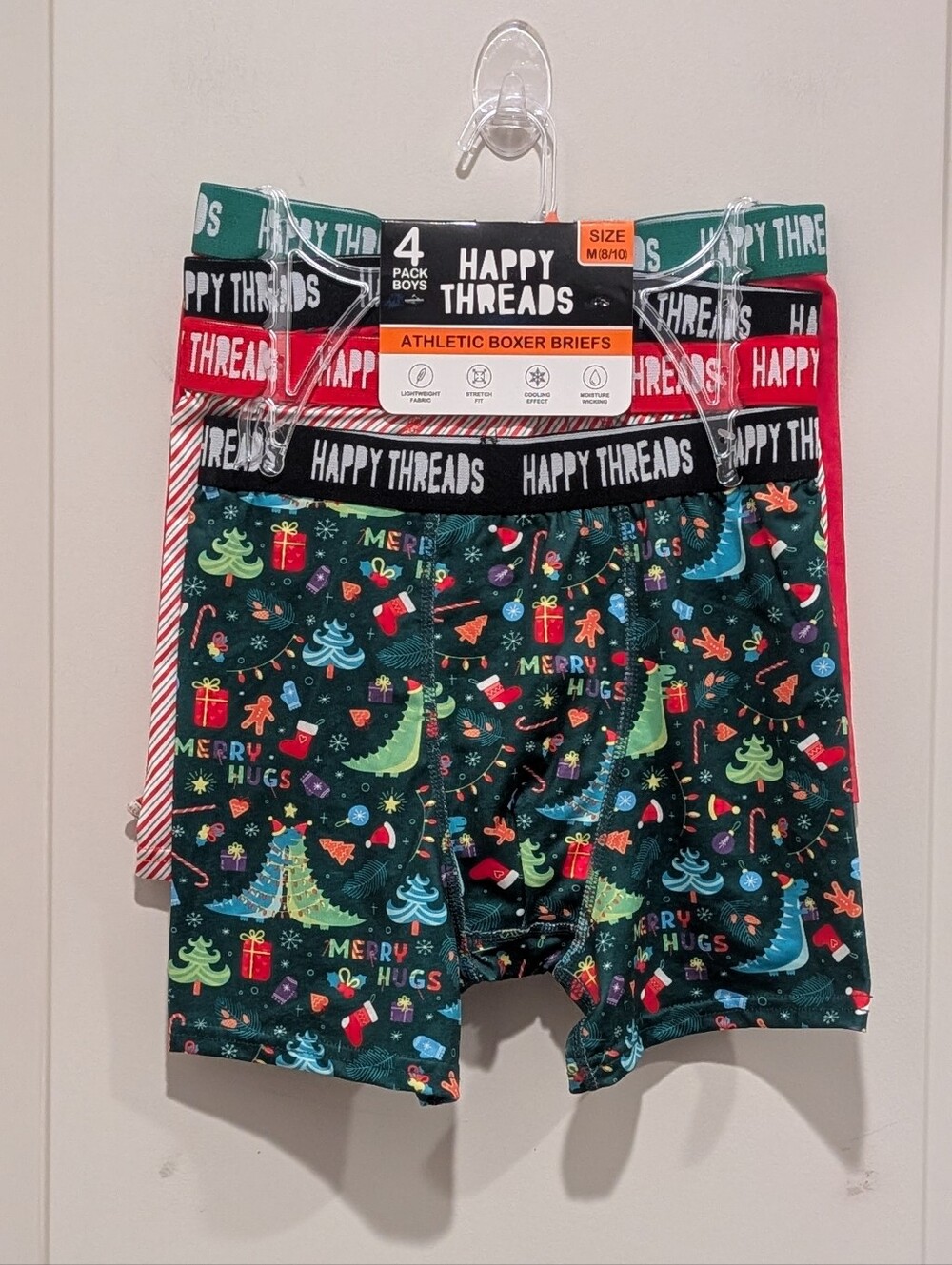 Happy Threads Boys' Green Holiday Athletic Boxer Briefs - 4 Pack